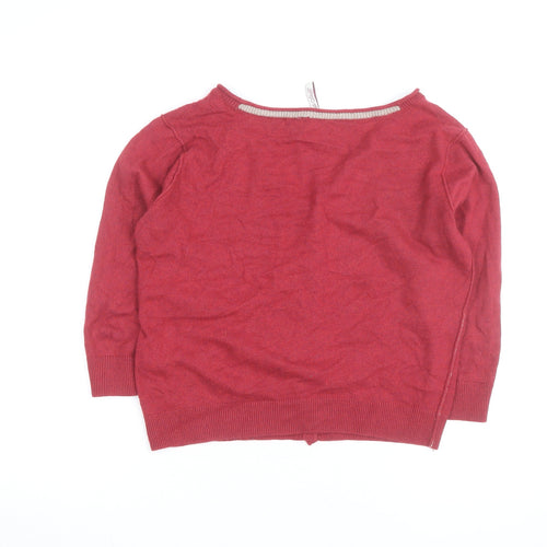 White Stuff Women Red Cardigan Size 16 V-Neck Button Knit Cotton Blend
