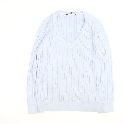 Crew Clothing Company Women’s Blue V-Neck Cable Knit Jumper M