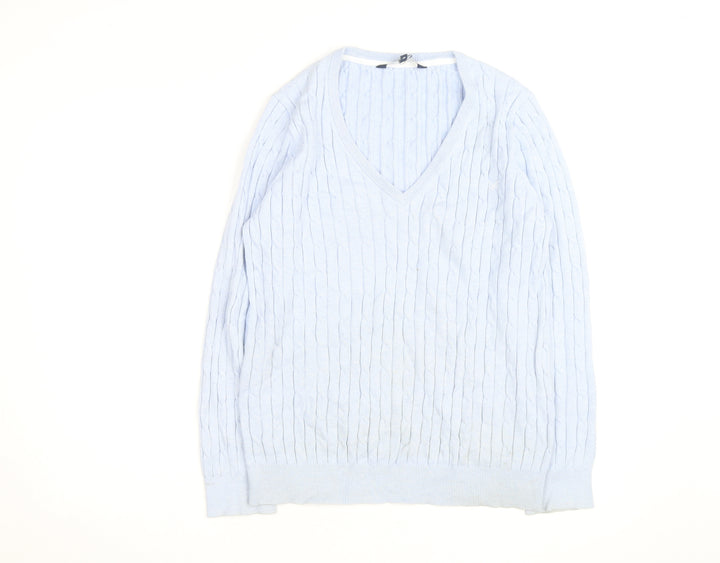 Crew Clothing Company Women’s Blue V-Neck Cable Knit Jumper M