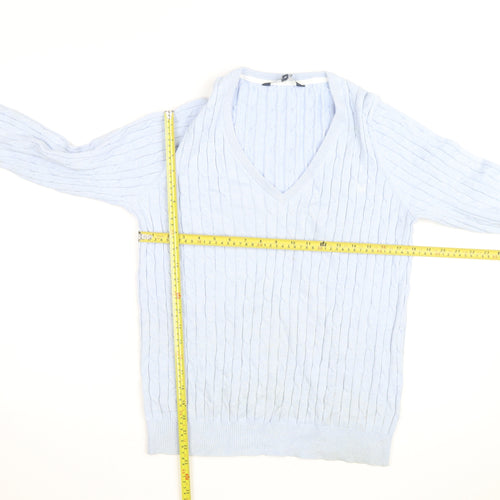 Crew Clothing Company Women’s Blue V-Neck Cable Knit Jumper M