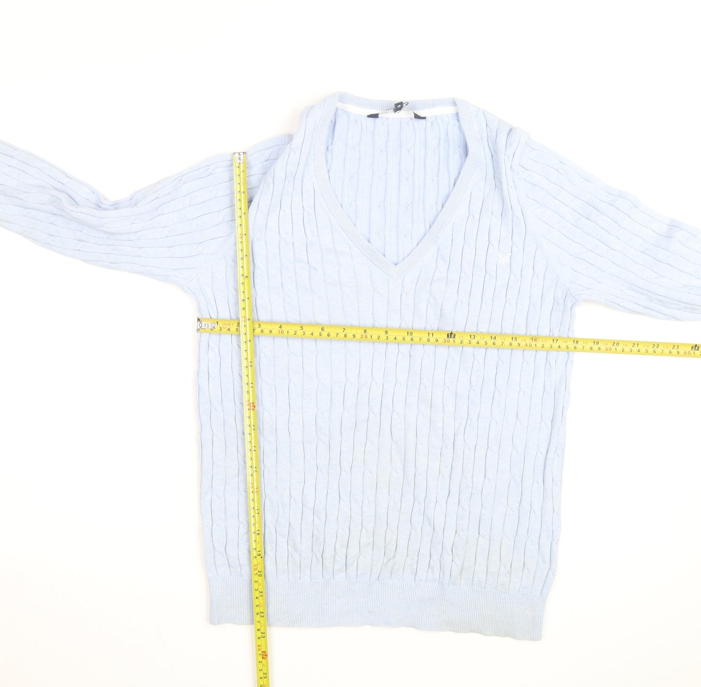 Crew Clothing Company Women’s Blue V-Neck Cable Knit Jumper M
