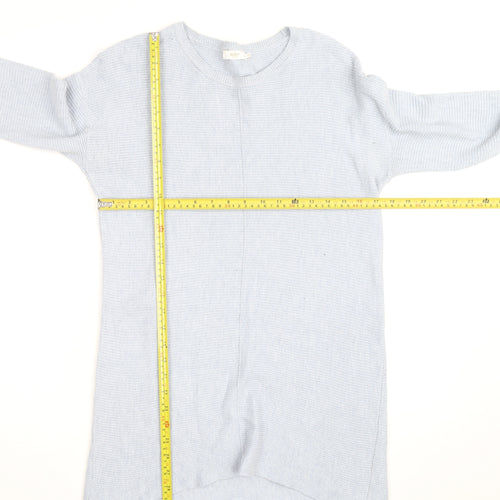 Cotton Traders Women Blue Knit Long Sleeve Shift Dress M