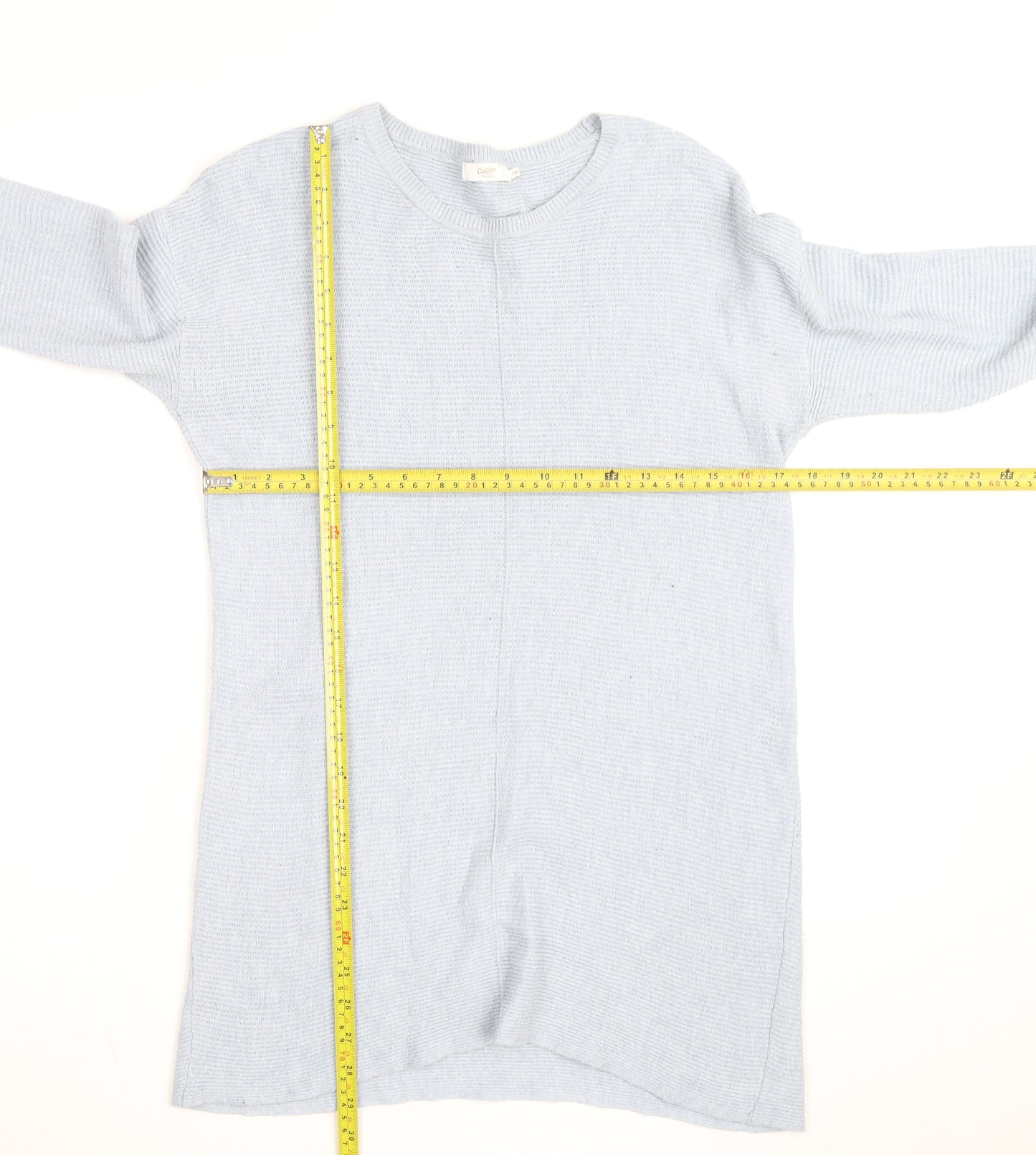 Cotton Traders Women Blue Knit Long Sleeve Shift Dress M