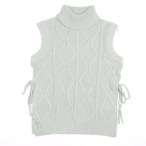 Quiz Women's Green Roll Neck Cable Knit Sleeveless Vest Jumper Size S