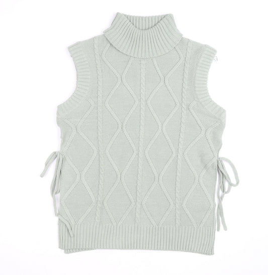 Quiz Women's Green Roll Neck Cable Knit Sleeveless Vest Jumper Size S
