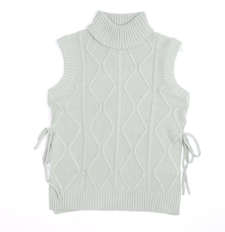 Quiz Women's Green Roll Neck Cable Knit Sleeveless Vest Jumper Size S