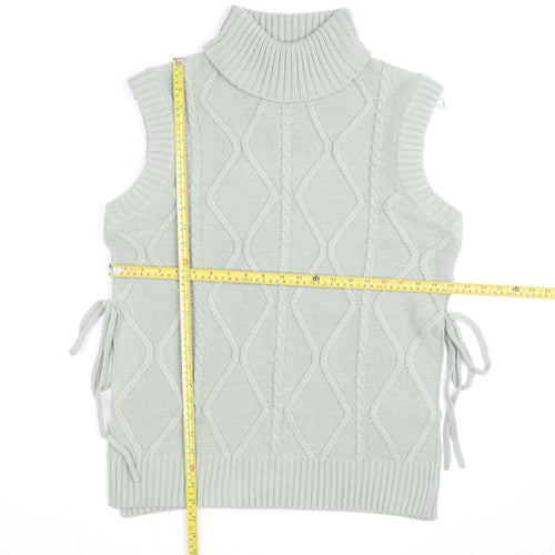 Quiz Women's Green Roll Neck Cable Knit Sleeveless Vest Jumper Size S