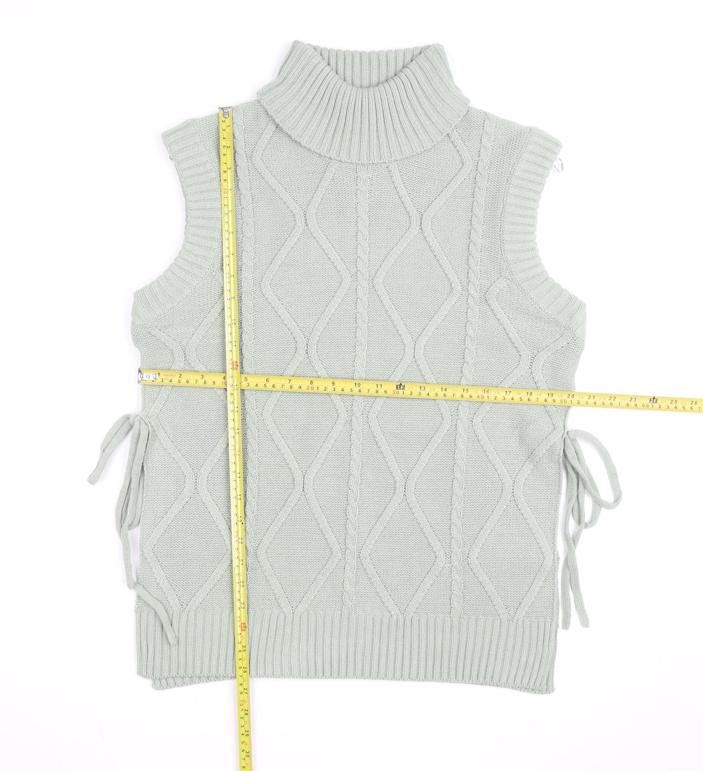 Quiz Women's Green Roll Neck Cable Knit Sleeveless Vest Jumper Size S
