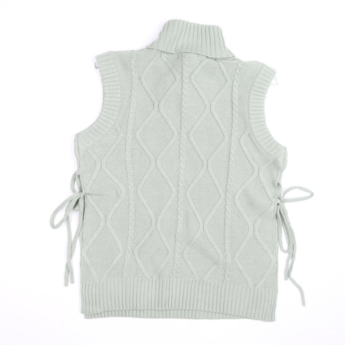 Quiz Women's Green Roll Neck Cable Knit Sleeveless Vest Jumper Size S