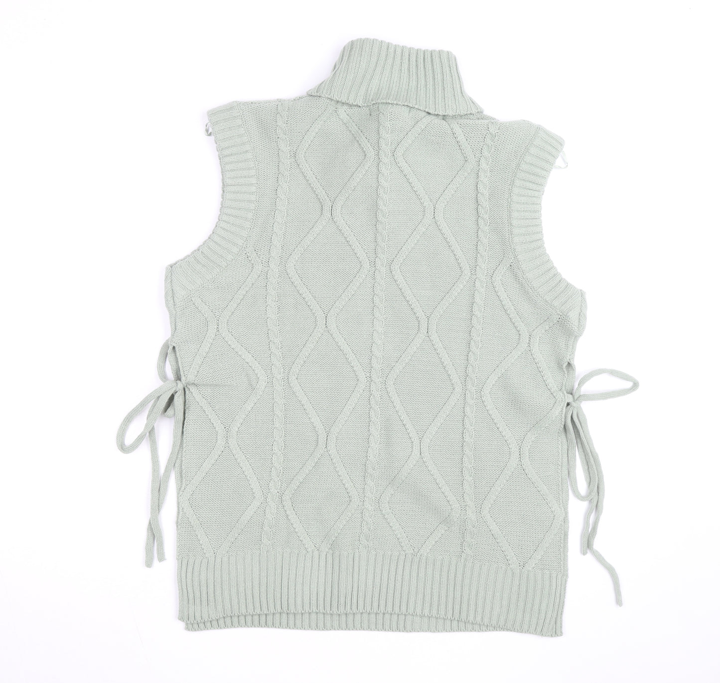 Quiz Women's Green Roll Neck Cable Knit Sleeveless Vest Jumper Size S