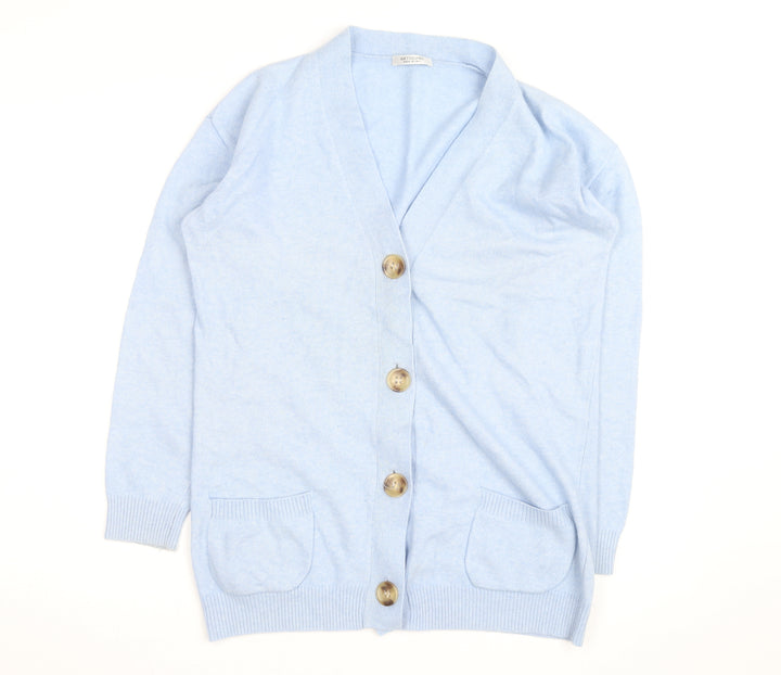 Artigiano Women Blue Merino Wool Blend Cardigan L V-Neck Knit