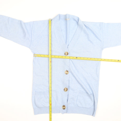 Artigiano Women Blue Merino Wool Blend Cardigan L V-Neck Knit