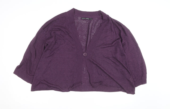 Gudrun Sjödén Women's Purple Cotton V-Neck 3/4 Sleeve Cardigan L