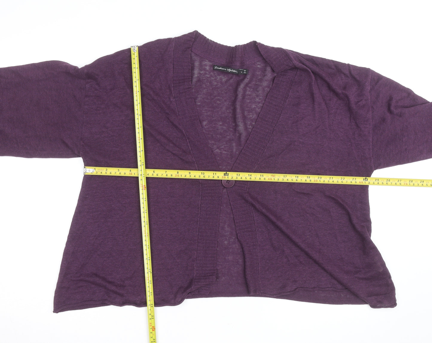 Gudrun Sjödén Women's Purple Cotton V-Neck 3/4 Sleeve Cardigan L
