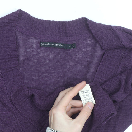 Gudrun Sjödén Women's Purple Cotton V-Neck 3/4 Sleeve Cardigan L