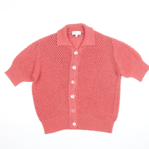 Agnès b. Women’s Pink Collared Short Sleeve Cardigan Size 12 100% Cotton