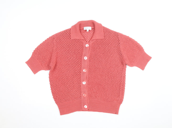 Agnès b. Women’s Pink Collared Short Sleeve Cardigan Size 12 100% Cotton