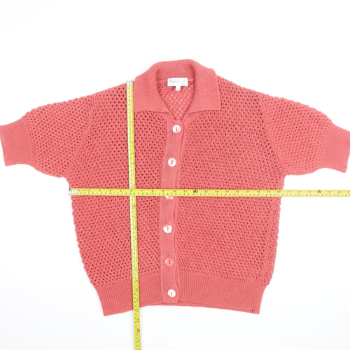Agnès b. Women’s Pink Collared Short Sleeve Cardigan Size 12 100% Cotton