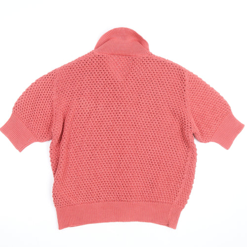 Agnès b. Women’s Pink Collared Short Sleeve Cardigan Size 12 100% Cotton