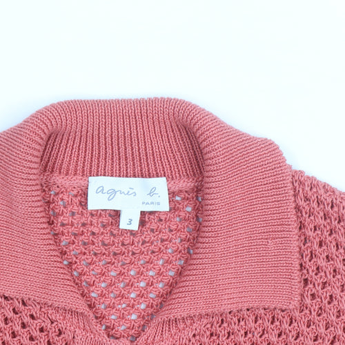 Agnès b. Women’s Pink Collared Short Sleeve Cardigan Size 12 100% Cotton