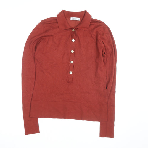 Gallery Womens Brown Collared Henley Jumper Small Long Sleeve Knit
