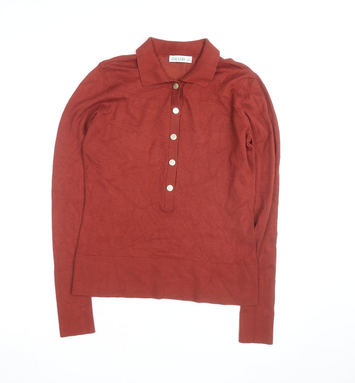Gallery Womens Brown Collared Henley Jumper Small Long Sleeve Knit