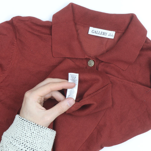Gallery Womens Brown Collared Henley Jumper Small Long Sleeve Knit