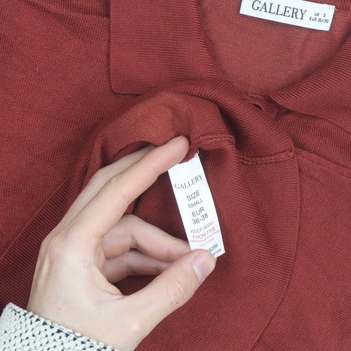 Gallery Womens Brown Collared Henley Jumper Small Long Sleeve Knit