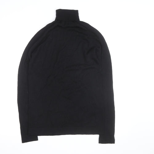 Benetton Men's Black Merino Wool Roll Neck Jumper Size S