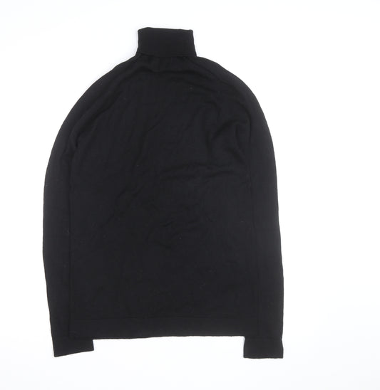 Benetton Men's Black Merino Wool Roll Neck Jumper Size S