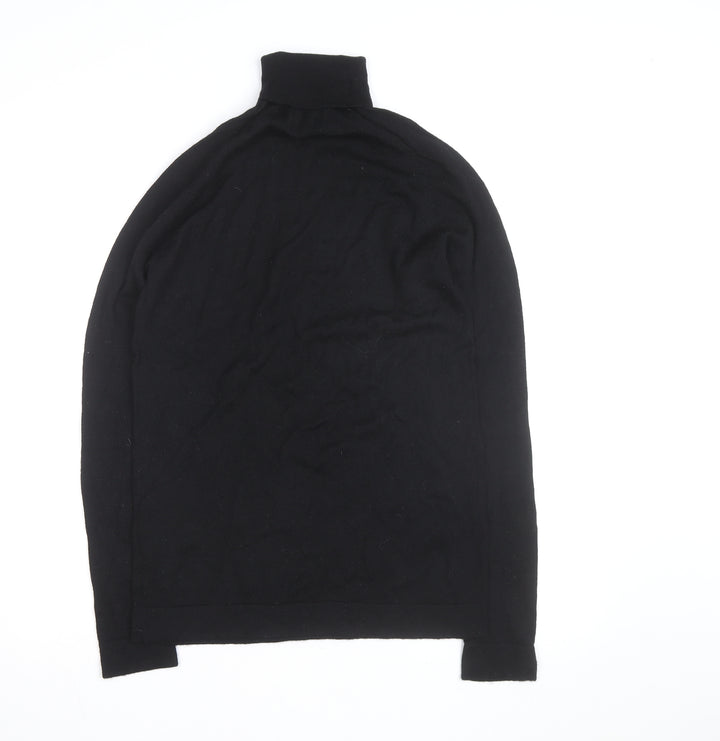 Benetton Men's Black Merino Wool Roll Neck Jumper Size S