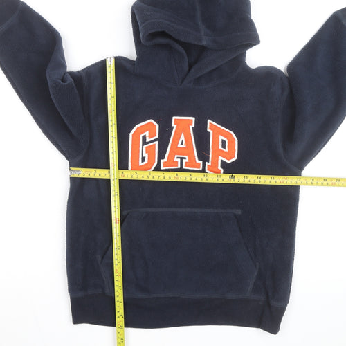 GAP Boys Navy Fleece Pullover Hoodie 6-7 Years Logo Print Warm Winter Top