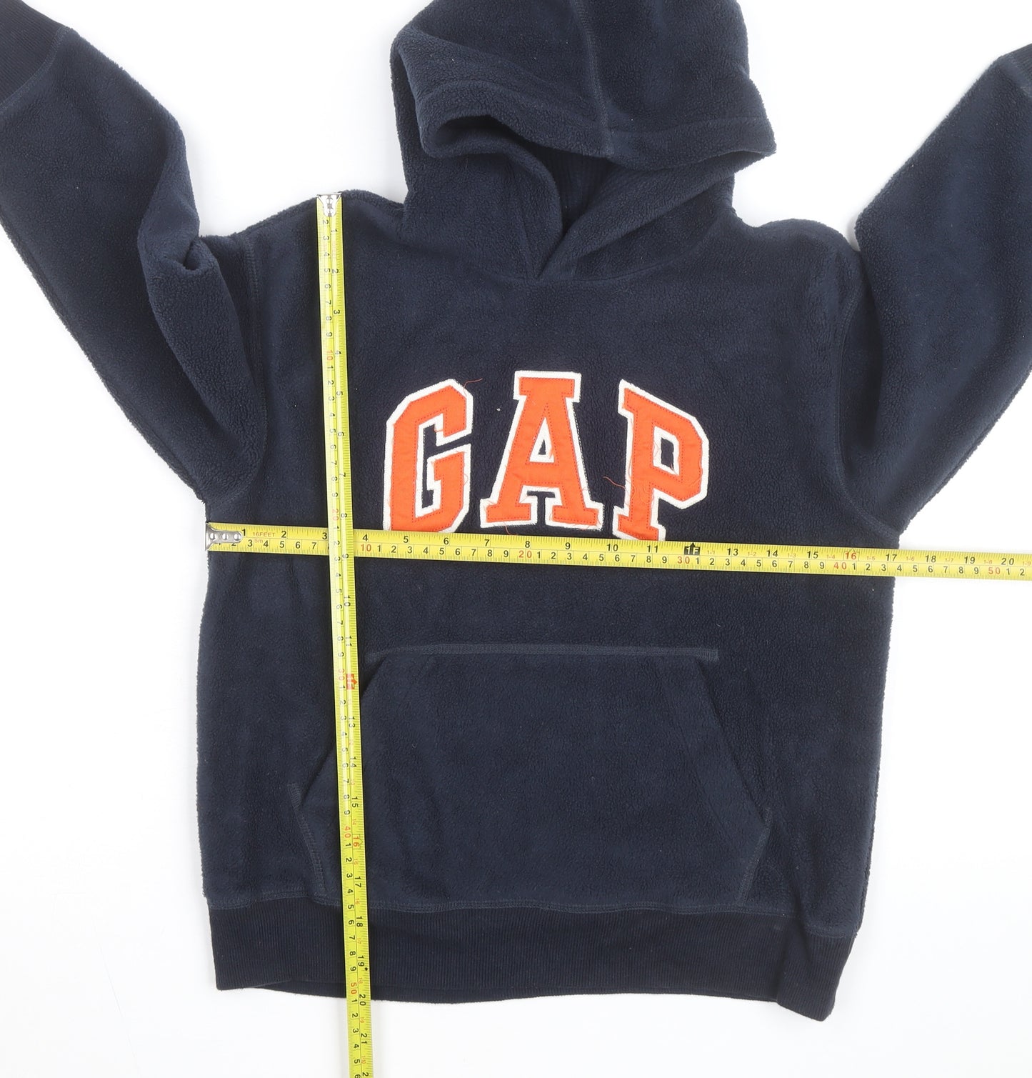 GAP Boys Navy Fleece Pullover Hoodie 6-7 Years Logo Print Warm Winter Top