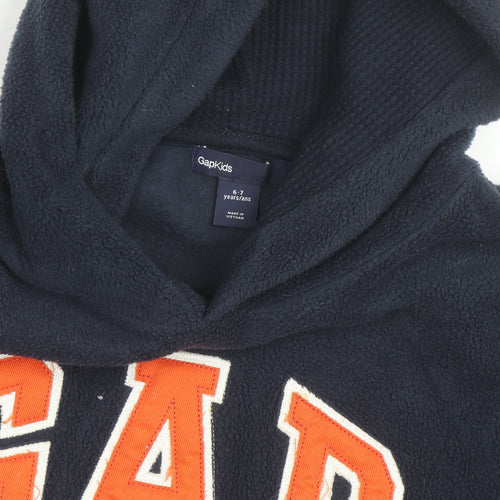 GAP Boys Navy Fleece Pullover Hoodie 6-7 Years Logo Print Warm Winter Top