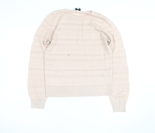 Warehouse Women Beige Cotton Knit Jumper Size 10