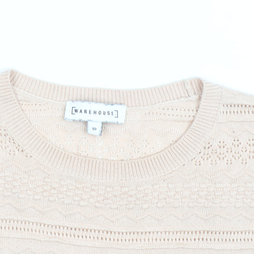 Warehouse Women Beige Cotton Knit Jumper Size 10