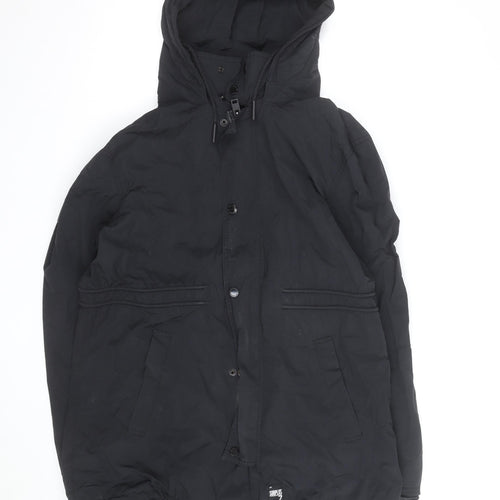 Superdry Mens Black Parka Jacket 2XL Hooded Lined Winter Coat