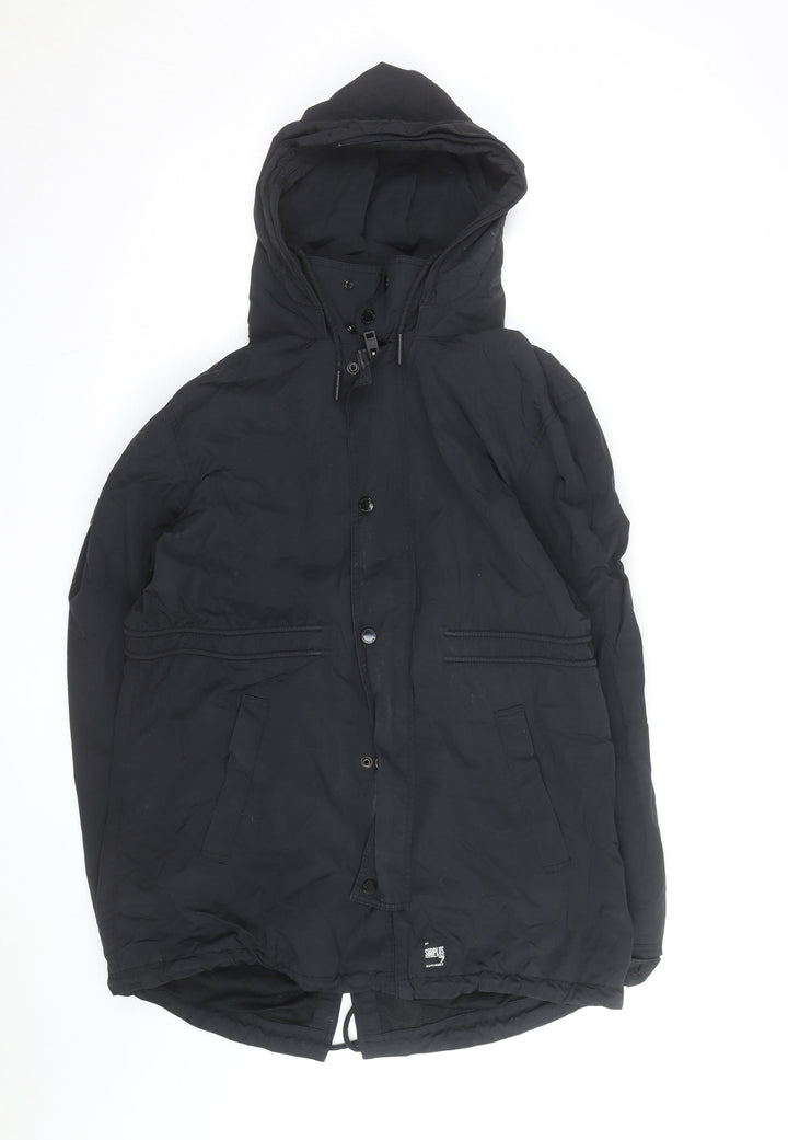 Superdry Mens Black Parka Jacket 2XL Hooded Lined Winter Coat