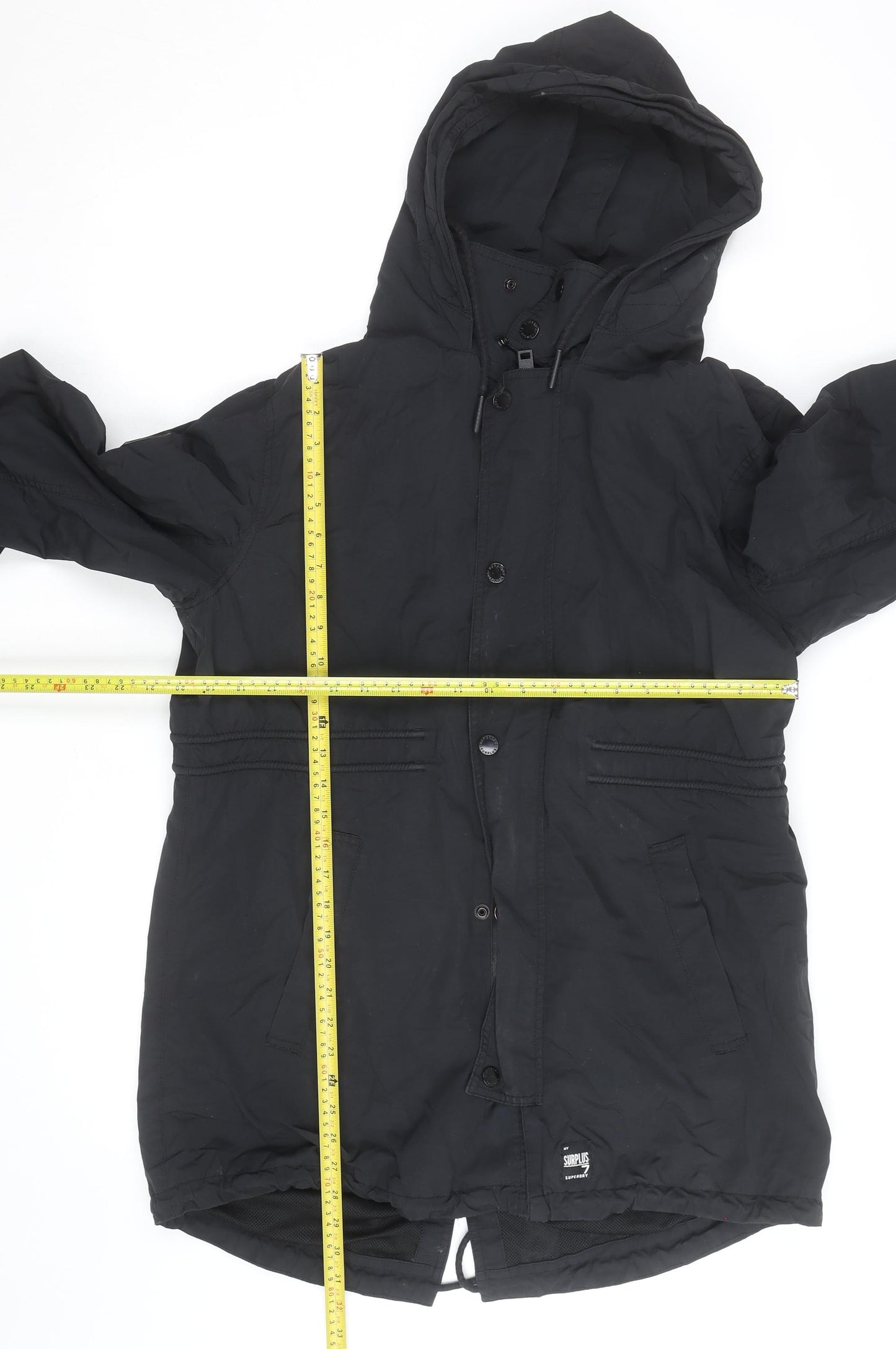 Superdry Mens Black Parka Jacket 2XL Hooded Lined Winter Coat
