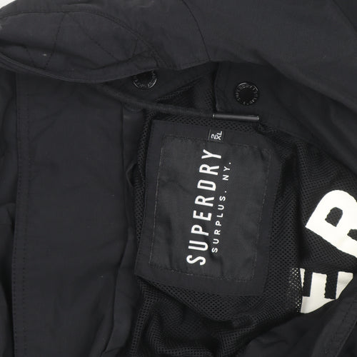 Superdry Mens Black Parka Jacket 2XL Hooded Lined Winter Coat