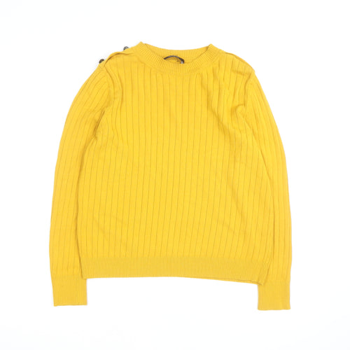 Marks and Spencer Women Yellow Ribbed Crew Neck Pullover Jumper Size 10