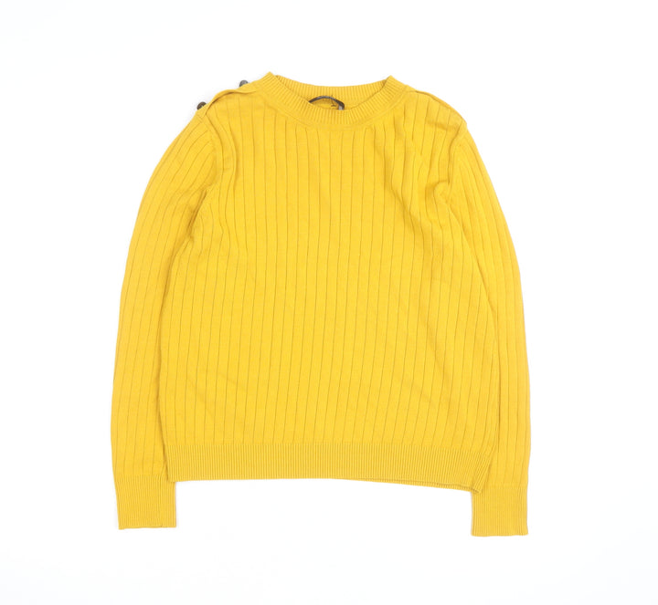 Marks and Spencer Women Yellow Ribbed Crew Neck Pullover Jumper Size 10