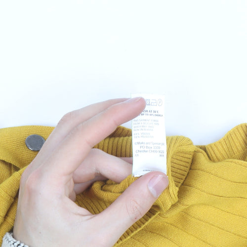 Marks and Spencer Women Yellow Ribbed Crew Neck Pullover Jumper Size 10