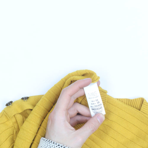 Marks and Spencer Women Yellow Ribbed Crew Neck Pullover Jumper Size 10