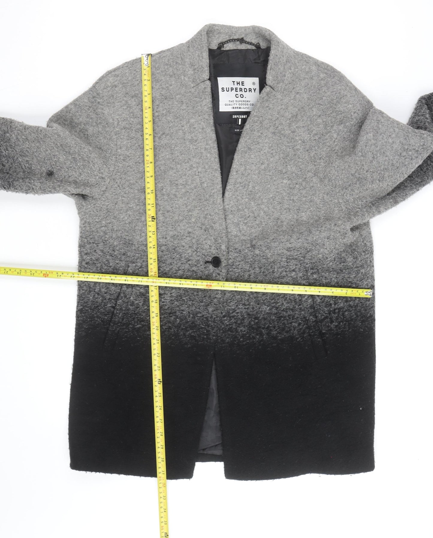 Superdry Men's Grey Ombre Wool Blend Mid-Length Overcoat Size L