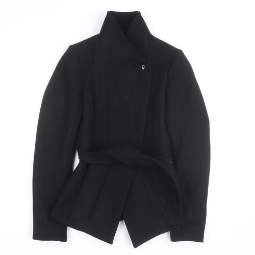 Reiss Womens Black Wool Belted Overcoat XS Slim Fit Autumn Winter