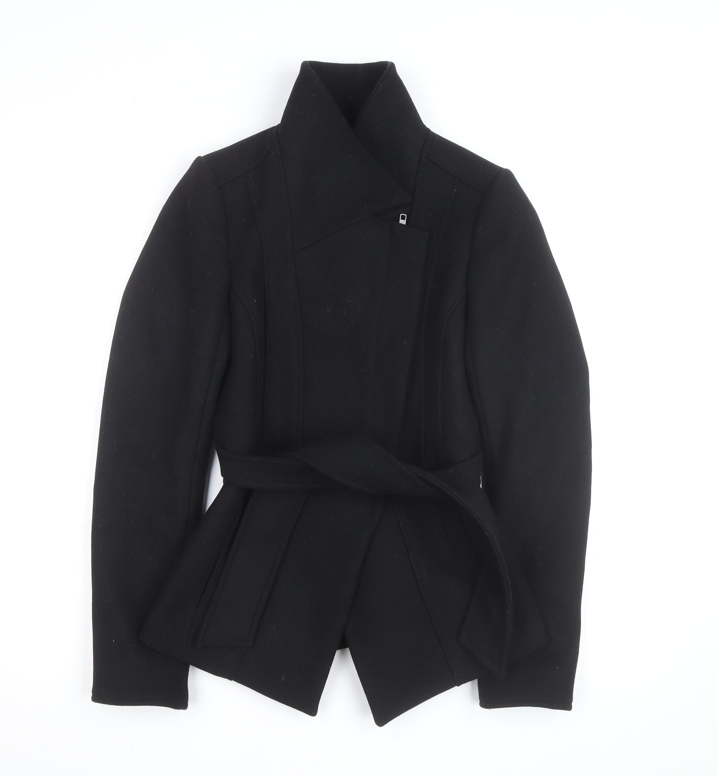 Reiss Womens Black Wool Belted Overcoat XS Slim Fit Autumn Winter