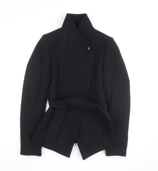 Reiss Womens Black Wool Belted Overcoat XS Slim Fit Autumn Winter