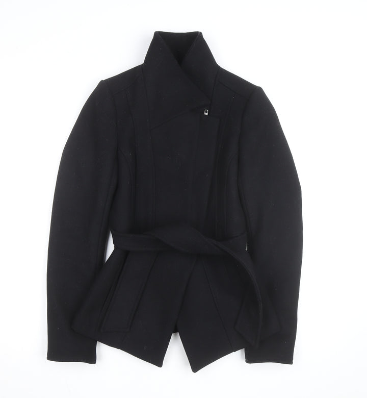 Reiss Womens Black Wool Belted Overcoat XS Slim Fit Autumn Winter