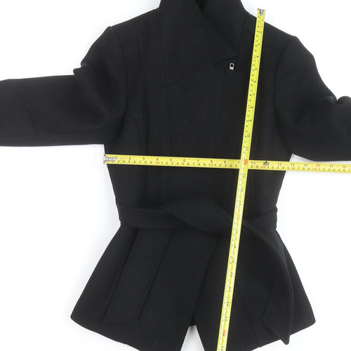 Reiss Womens Black Wool Belted Overcoat XS Slim Fit Autumn Winter